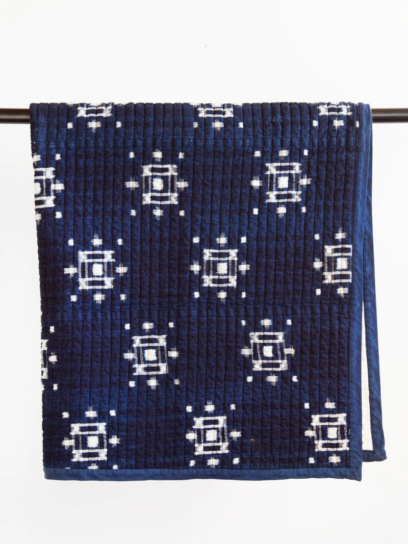 Throw/Crib Quilt Japanese Vintage Indigo Kasuri