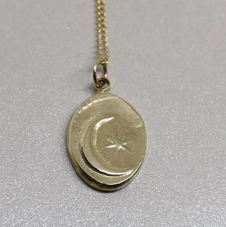 The Crescent Moon and Star Coin Necklace in 10k Gold
