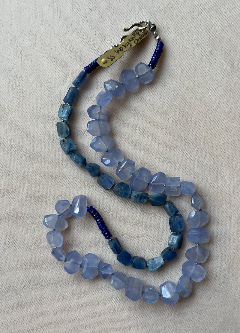 Sterling Silver, Chalcedony, Kyanite, Lapis Necklace