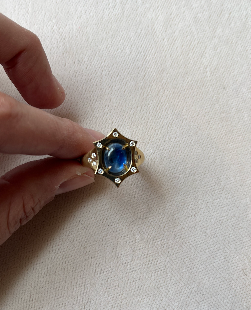 18k Yellow Hold Guad Ring with Kyanite & Diamond Accents