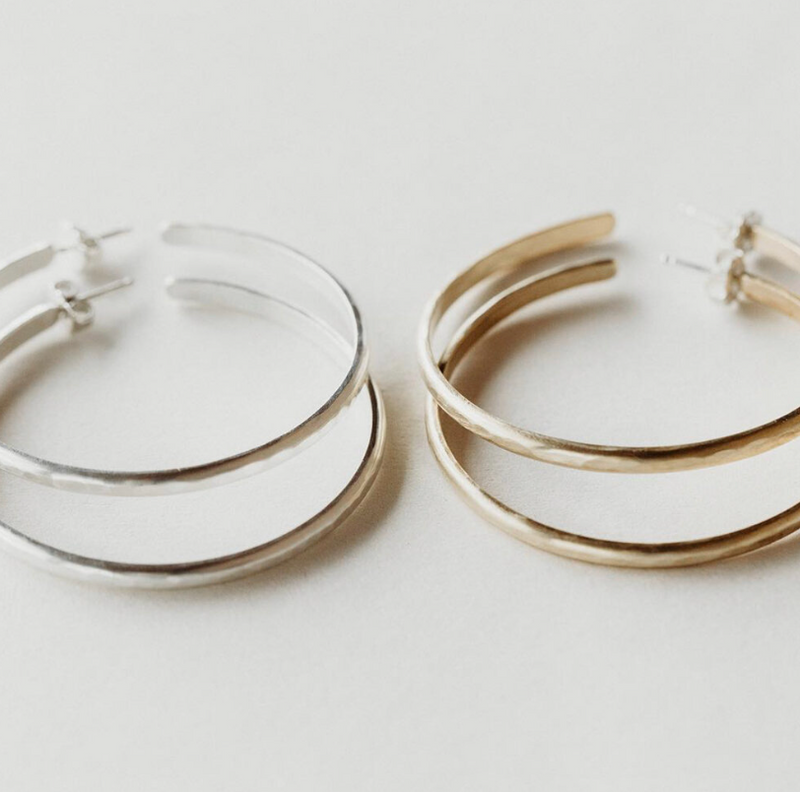 Sterling Silver Hammered Hoops