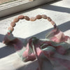 Peach Moonstone Necklace with Blue Silk