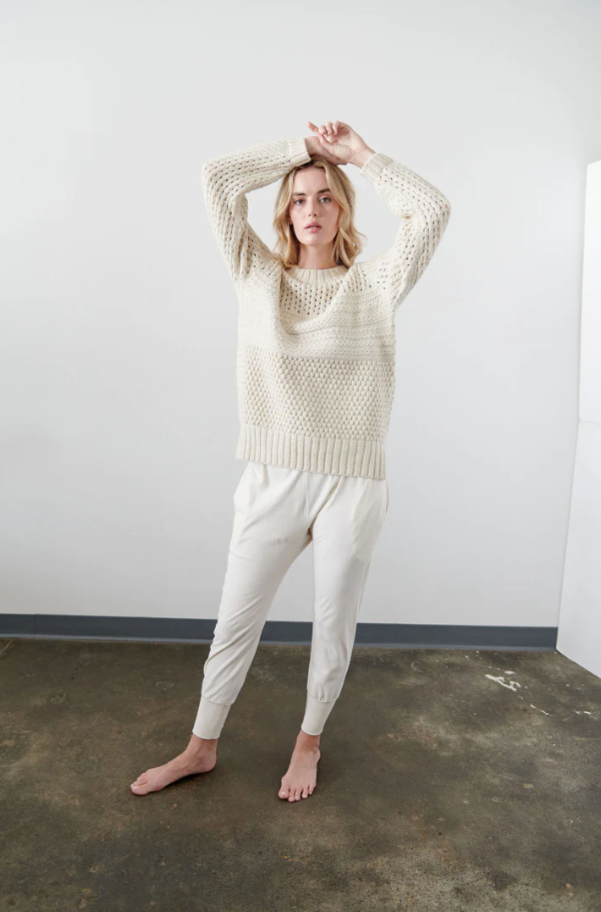 Mixed Stitch Pullover in Ecru